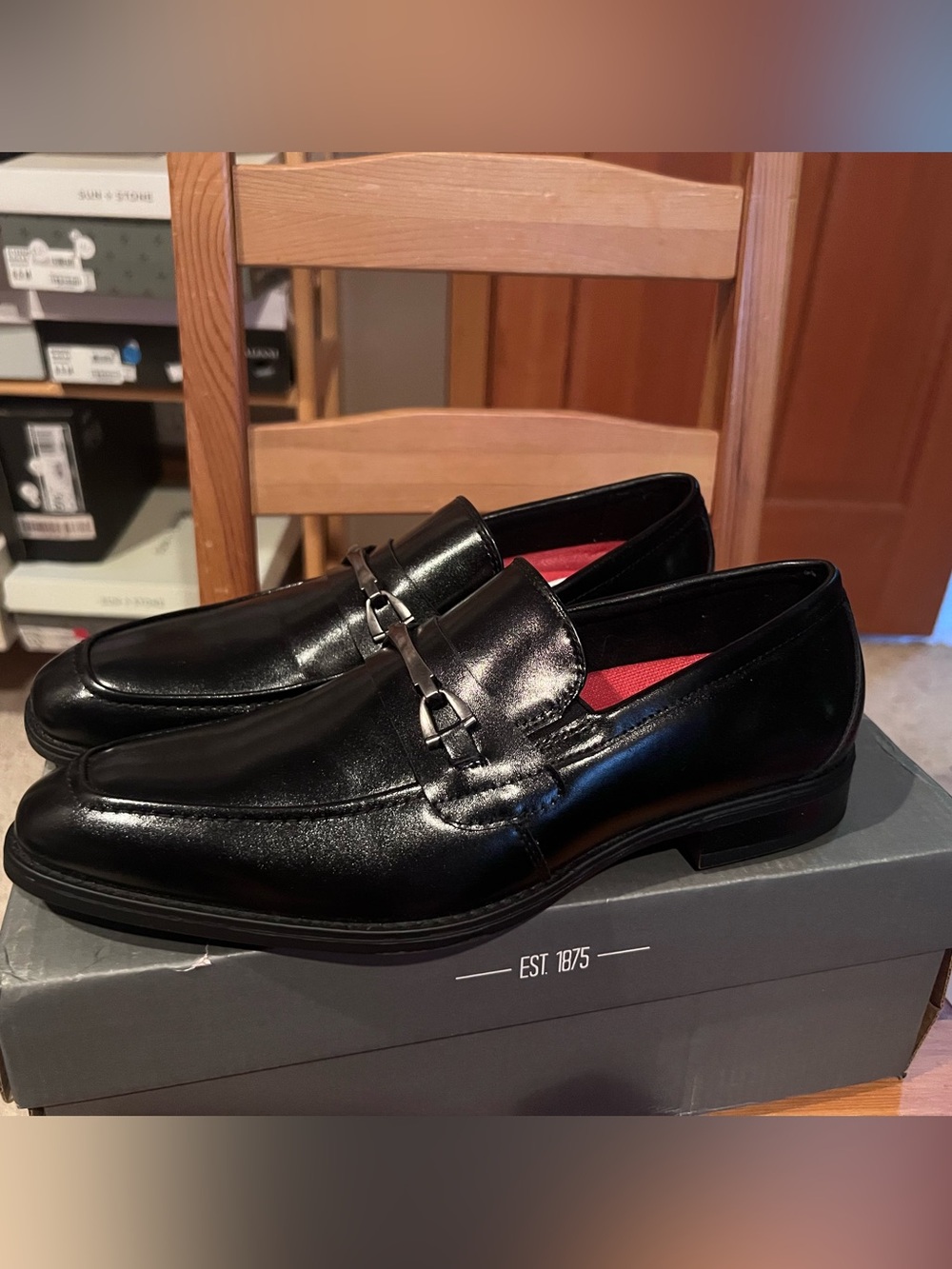 Stacy Adams Black Leather Bit Loafers with Red Insole